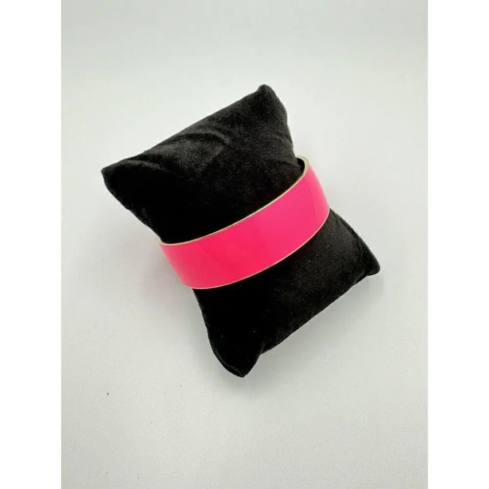 J Crew Hot Pink Gold Tone 3/4” Wide Enamel Bangle Bracelet Retired 80s Neon GenX
